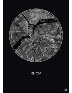 Ottawa Satellite View Poster 10km B&W | Gravura – Dark background 2