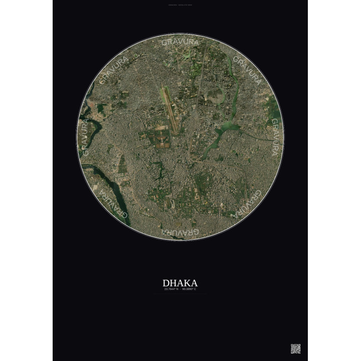 Dhaka Satellite View Poster 6km Color | Gravura – Dark background