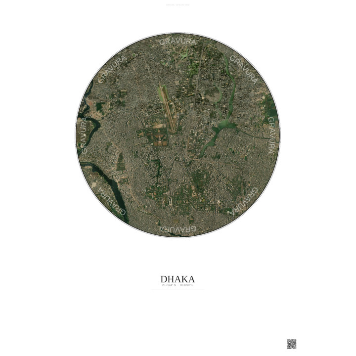 Affiche Dhaka – Poster vue satellite 6km Couleur | Gravura – Fond clair