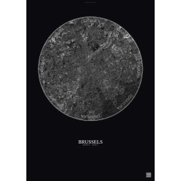 Affiche Brussels – Poster vue satellite 10km N&B | Gravura – Fond foncé