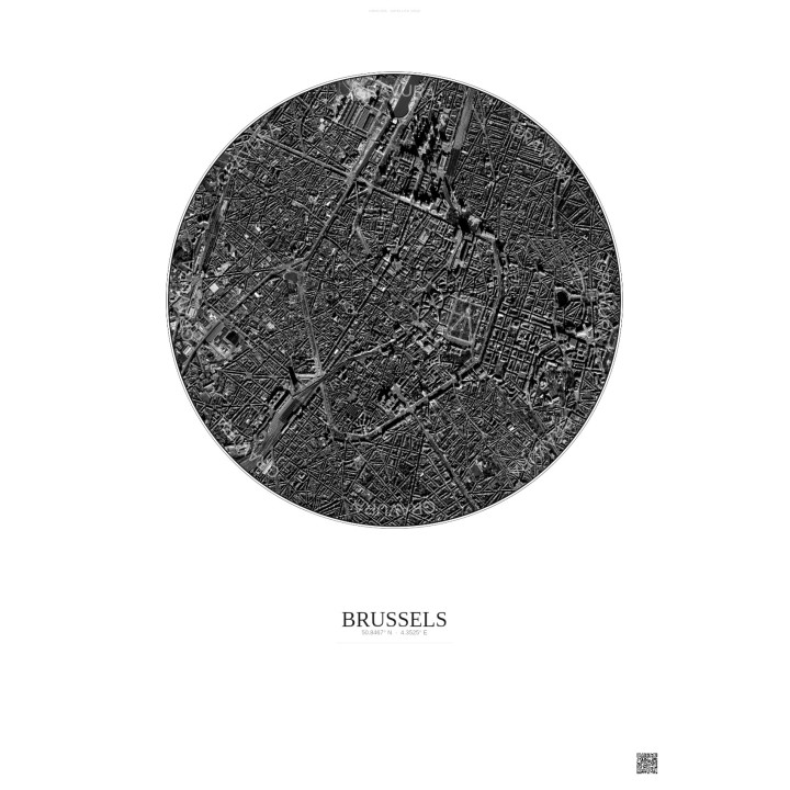 Affiche Brussels – Poster vue satellite 2.5km N&B | Gravura – Fond clair