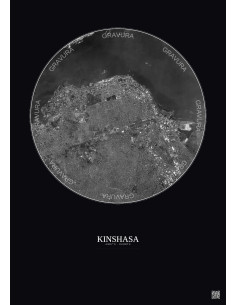 Affiche Kinshasa – Poster vue satellite 6km N&B | Gravura – Fond foncé 2