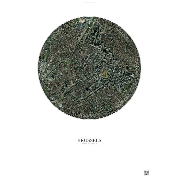 Affiche Brussels – Poster vue satellite 2.5km Couleur | Gravura – Fond clair