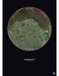 Affiche Kinshasa – Poster vue satellite 6km Couleur | Gravura – Fond foncé 2