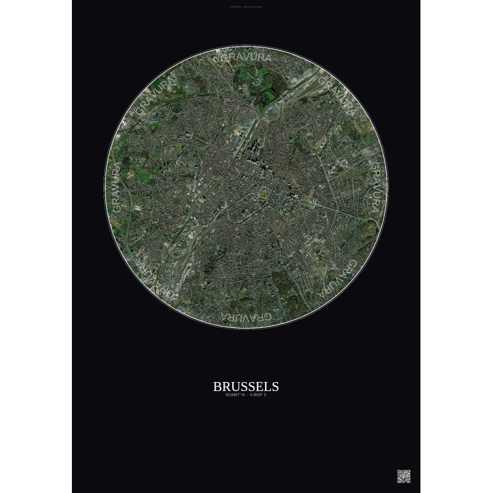 Affiche Brussels – Poster vue satellite 6km Couleur | Gravura – Fond foncé