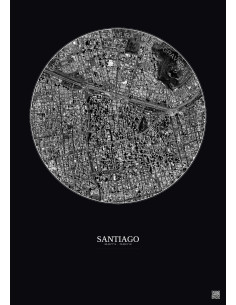 Santiago Satellite View Poster 2.5km B&W | Gravura – Dark background 2