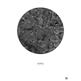 Affiche Sofia – Poster vue satellite 10km N&B | Gravura – Fond clair