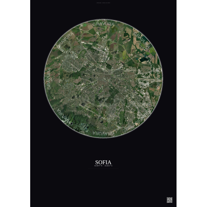 Affiche Sofia – Poster vue satellite 10km Couleur | Gravura – Fond foncé