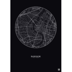 Affiche Bangkok – Poster carte de ville 6km | Gravura – Fond foncé