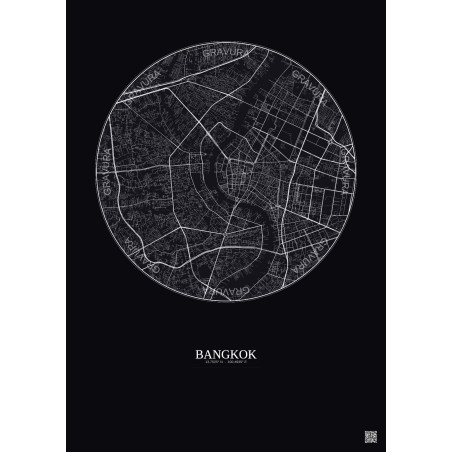 Affiche Bangkok – Poster carte de ville 6km | Gravura – Fond foncé