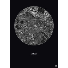 Sofia Satellite View Poster 2.5km B&W | Gravura – Dark background