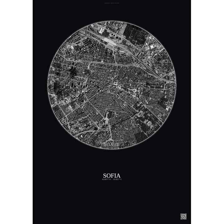 Affiche Sofia – Poster vue satellite 2.5km N&B | Gravura – Fond foncé