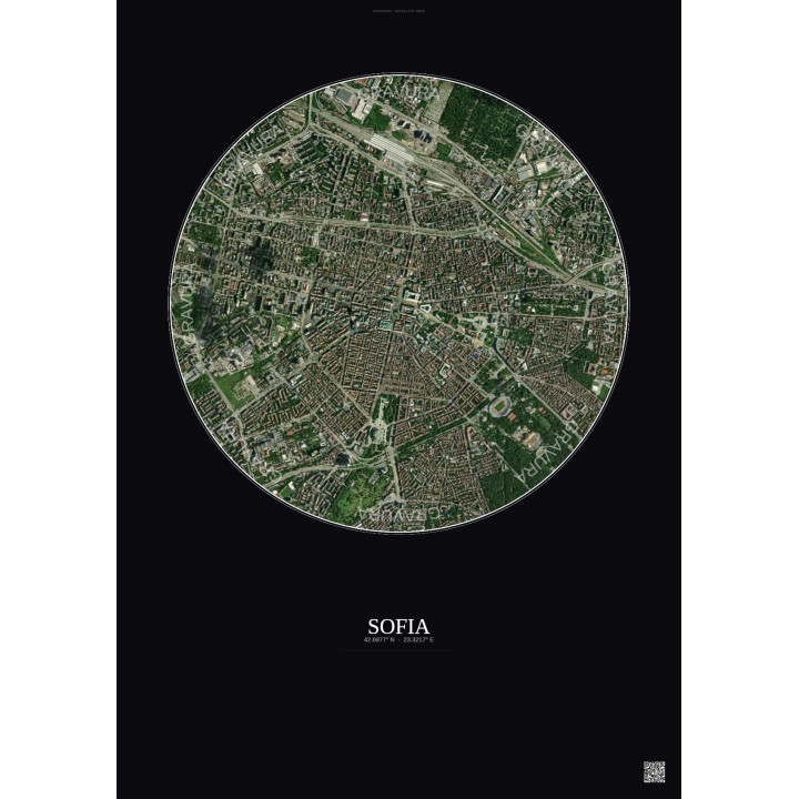 Affiche Sofia – Poster vue satellite 2.5km Couleur | Gravura – Fond foncé
