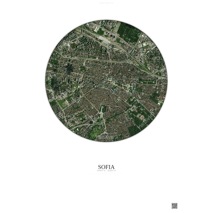 Sofia Satellite View Poster 2.5km Color | Gravura – Light background