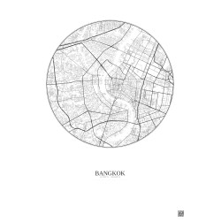 Affiche Bangkok – Poster carte de ville 6km | Gravura – Fond clair
