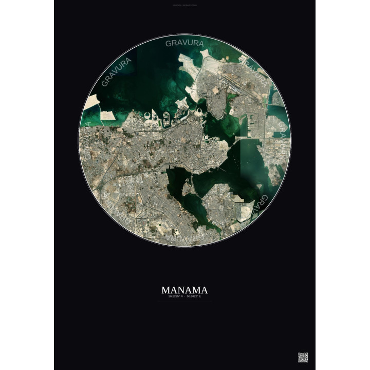 Affiche Manama – Poster vue satellite 10km Couleur | Gravura – Fond foncé