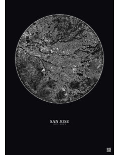 Affiche San Jose – Poster vue satellite 10km N&B | Gravura – Fond foncé 2