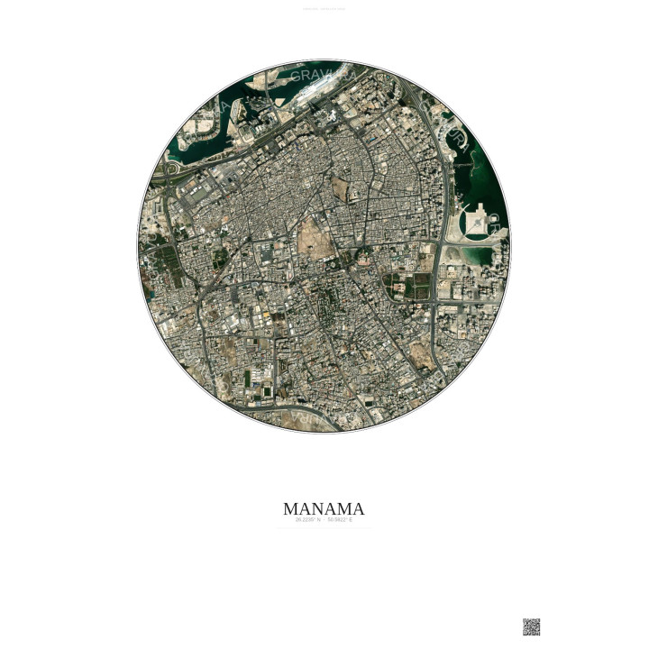 Affiche Manama – Poster vue satellite 2.5km Couleur | Gravura – Fond clair