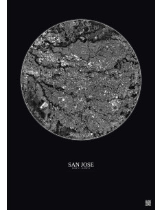 Affiche San Jose – Poster vue satellite 6km N&B | Gravura – Fond foncé 2