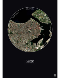 Affiche Havana – Poster vue satellite 2.5km Couleur | Gravura – Fond foncé 2