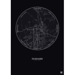 Affiche Dushanbe – Poster carte de ville 10km | Gravura – Fond foncé