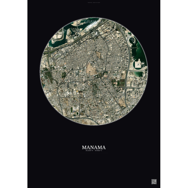 Affiche Manama – Poster vue satellite 2.5km Couleur | Gravura – Fond foncé