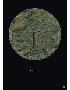 Affiche Prague – Poster vue satellite 10km Couleur | Gravura – Fond foncé 2