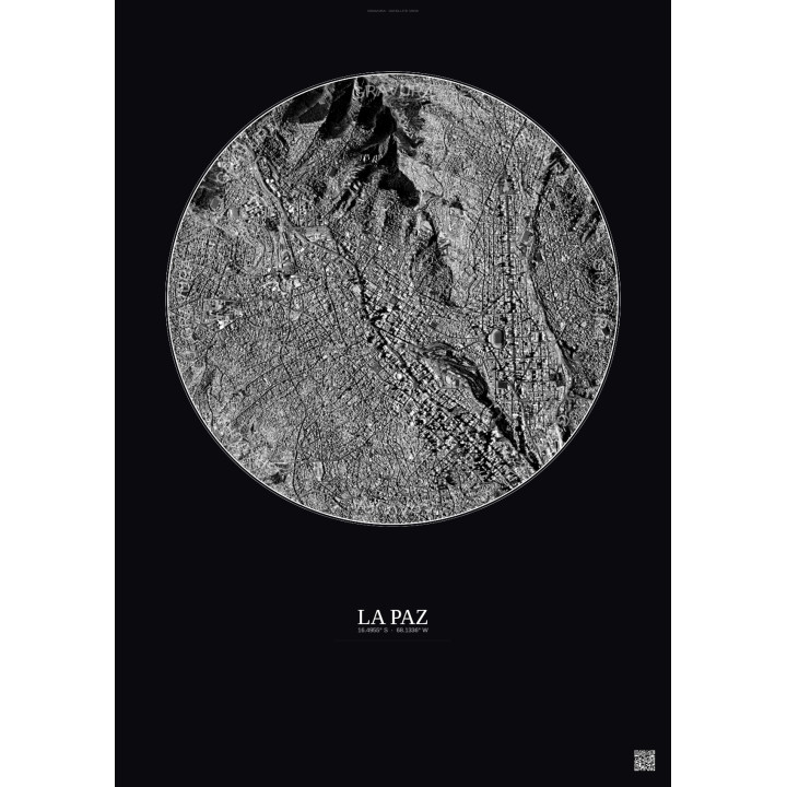 Affiche La Paz – Poster vue satellite 2.5km N&B | Gravura – Fond foncé