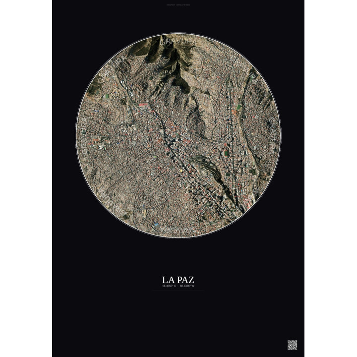 Affiche La Paz – Poster vue satellite 2.5km Couleur | Gravura – Fond foncé