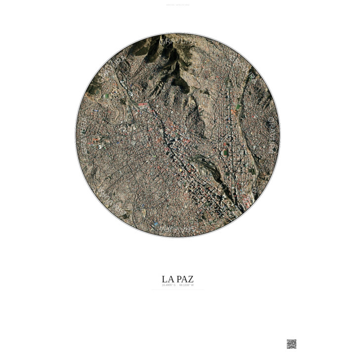 Affiche La Paz – Poster vue satellite 2.5km Couleur | Gravura – Fond clair