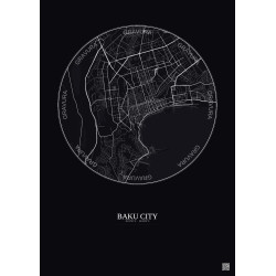 Affiche Baku City – Poster carte de ville 6km | Gravura – Fond foncé