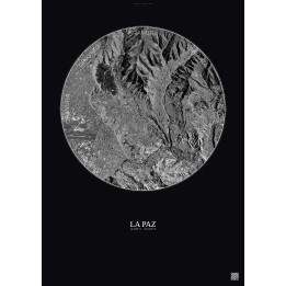 Affiche La Paz – Poster vue satellite 6km N&B | Gravura – Fond foncé