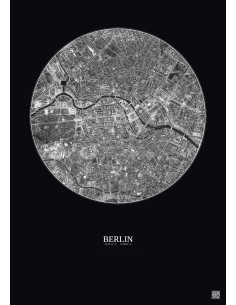 Affiche Berlin – Poster vue satellite 2.5km N&B | Gravura – Fond foncé 2