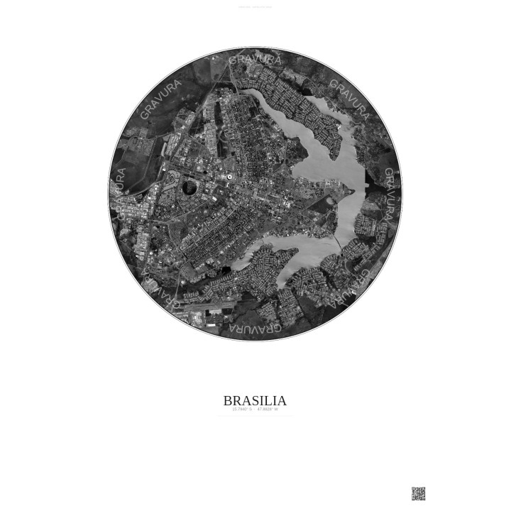 Brasilia Satellite View Poster 10km B&W | Gravura – Light background