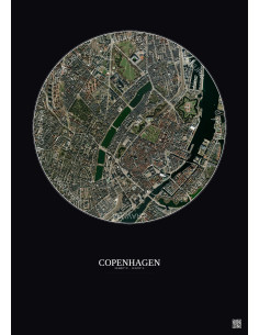 Affiche Copenhagen – Poster vue satellite 2.5km Couleur | Gravura – Fond foncé 2