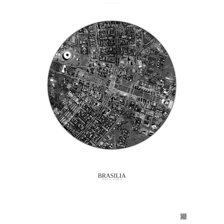 Brasilia Satellite View Poster 2.5km B&W | Gravura – Light background
