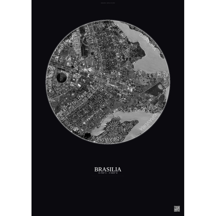 Brasilia Satellite View Poster 6km B&W | Gravura – Dark background