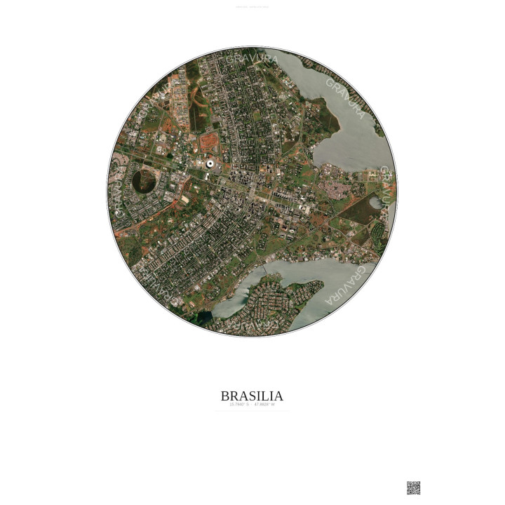 Affiche Brasilia – Poster vue satellite 6km Couleur | Gravura – Fond clair
