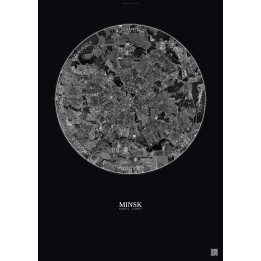 Affiche Minsk – Poster vue satellite 10km N&B | Gravura – Fond foncé