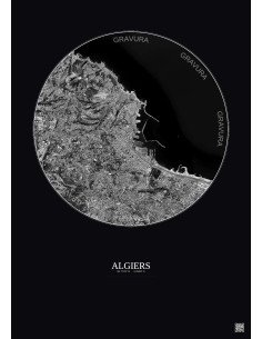 Affiche Algiers – Poster vue satellite 6km N&B | Gravura – Fond foncé 2