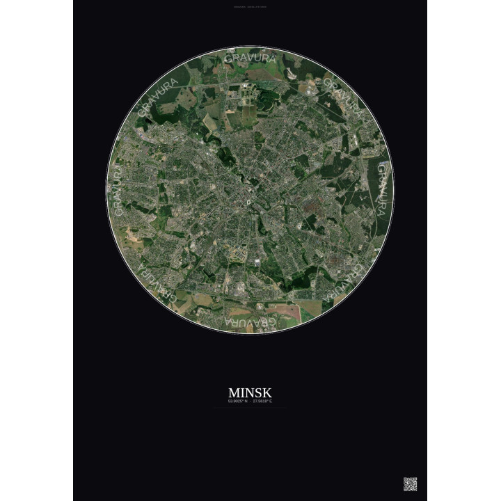 Affiche Minsk – Poster vue satellite 10km Couleur | Gravura – Fond foncé