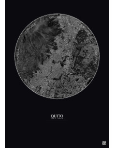 Affiche Quito – Poster vue satellite 10km N&B | Gravura – Fond foncé 2