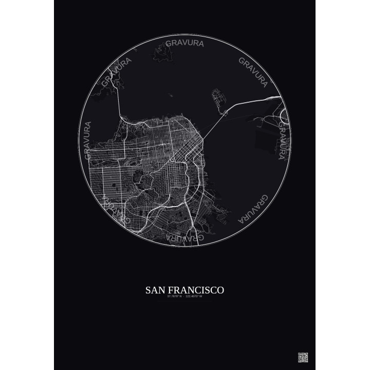 Affiche San Francisco – Poster carte de ville 10km | Gravura – Fond foncé