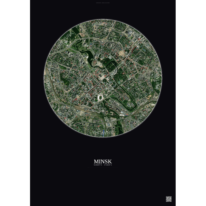 Affiche Minsk – Poster vue satellite 2.5km Couleur | Gravura – Fond foncé