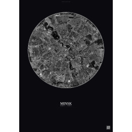 Affiche Minsk – Poster vue satellite 6km N&B | Gravura – Fond foncé