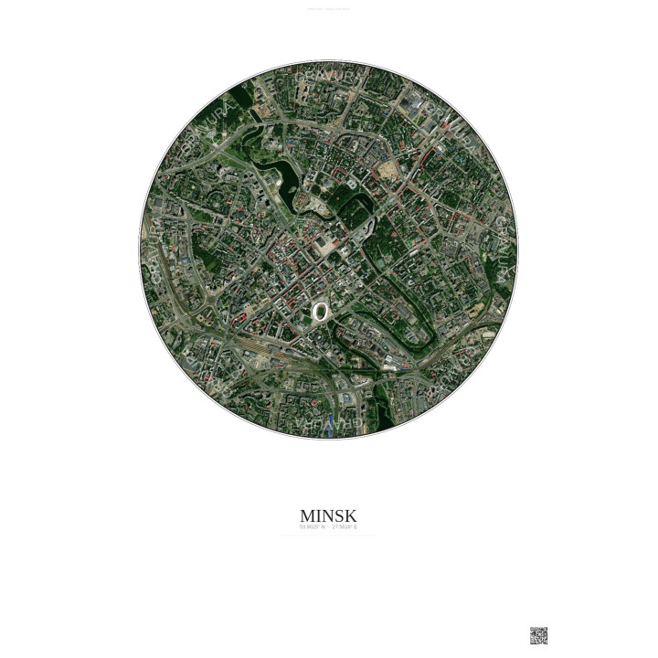 Affiche Minsk – Poster vue satellite 2.5km Couleur | Gravura – Fond clair