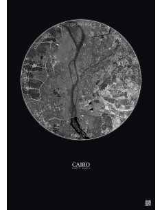 Affiche Cairo – Poster vue satellite 10km N&B | Gravura – Fond foncé 2