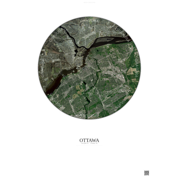 Affiche Ottawa – Poster vue satellite 10km Couleur | Gravura – Fond clair