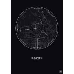 Affiche Dushanbe – Poster carte de ville 6km | Gravura – Fond foncé