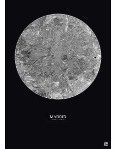Affiche Madrid – Poster vue satellite 10km N&B | Gravura – Fond foncé 2